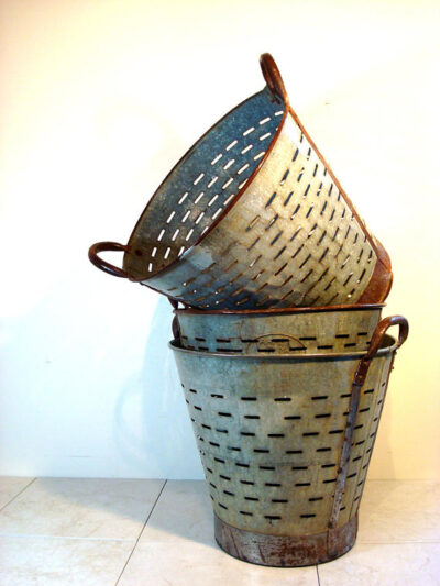 VINTAGE ZINC XL OLIVE BASKETS